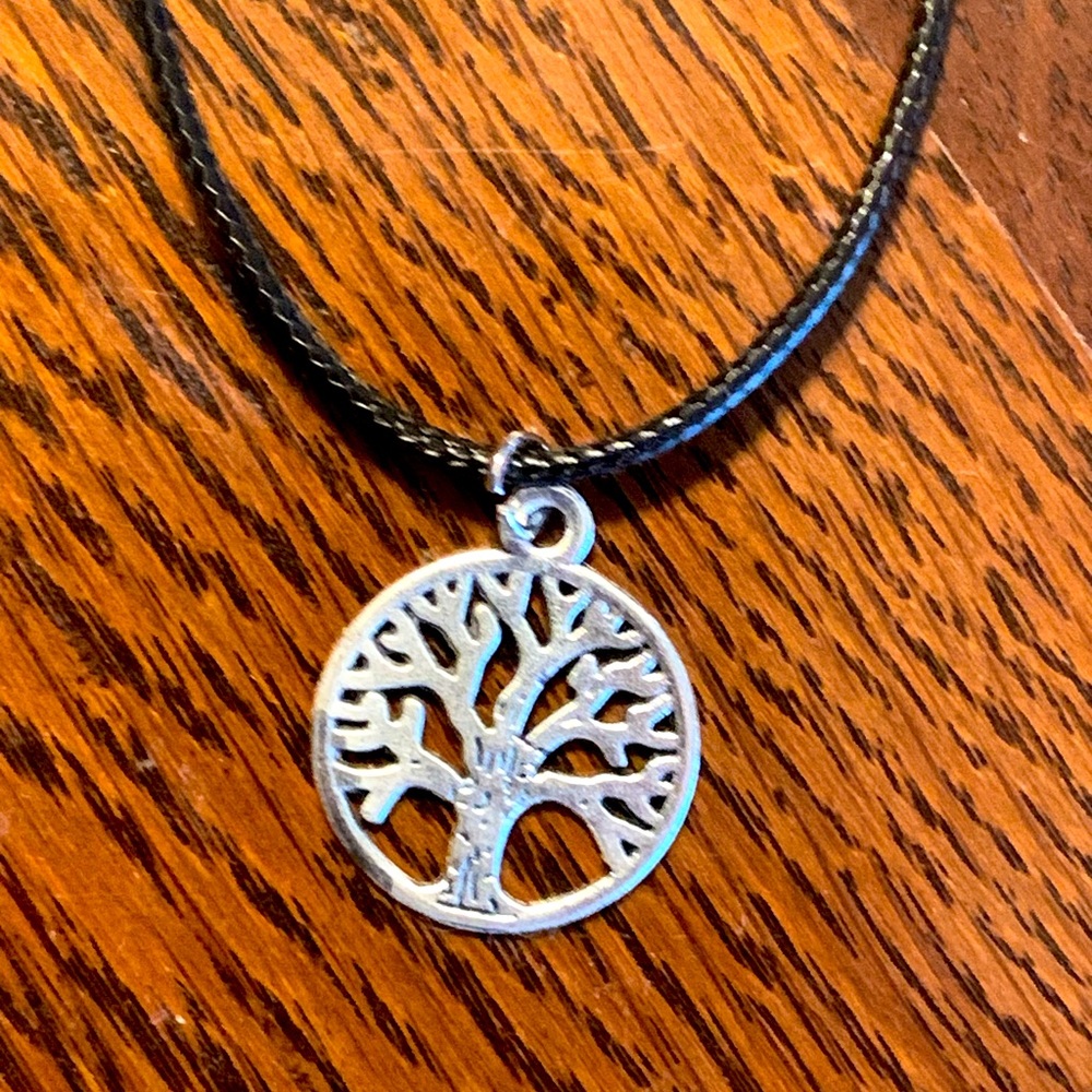 Handmade Waxed Cotton Tree of Life Steel Medallion Pendant Necklace
